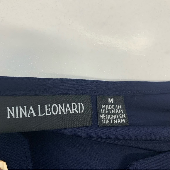 Nina Leonard Dress Medium Flare  Stretch‎ Knit Navy Blue Pockets Career Travel - Picture 6 of 9